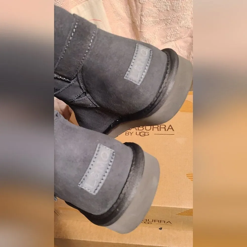 NEW LAMO UGG Like Gray Suede Shearling Sheepskin Buckle Boots 10
